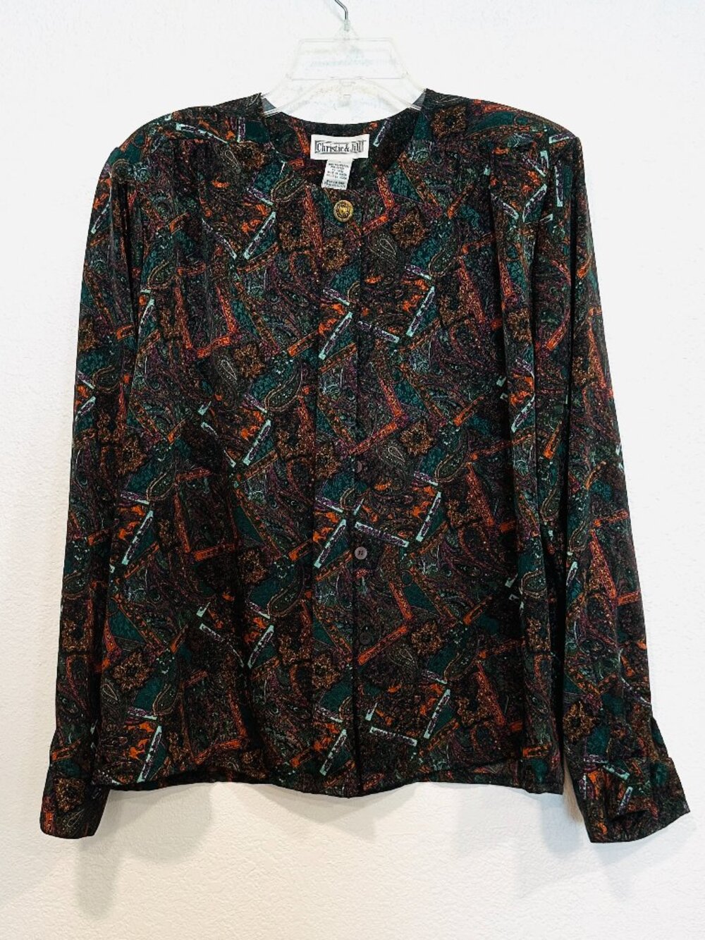 Vintage 80s Christie & Jill Blouse Button Front MultiColor Paisley EUC Womens 16